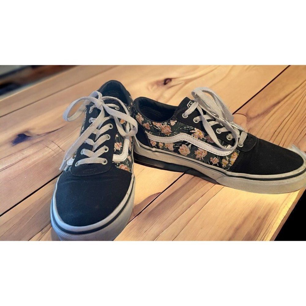 Vans Floral Women's White Black Low Top‎ Sneakers Shoes Sz 6